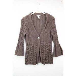 Tweeds 3/4 Belled Sleeves Open Front Knit Sweater-Size Small